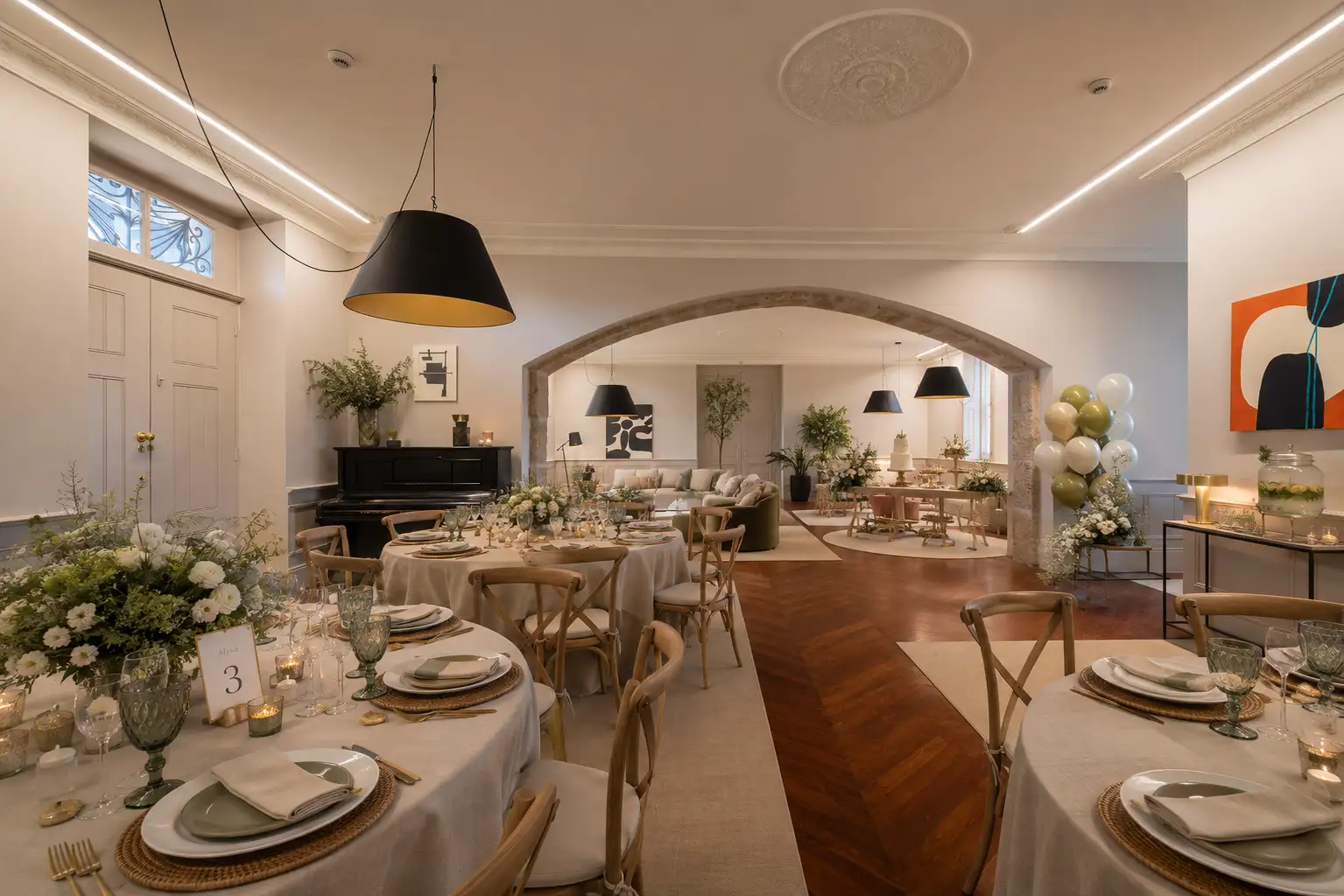 Interior do Noronha Lima transformado para jantar de casamento